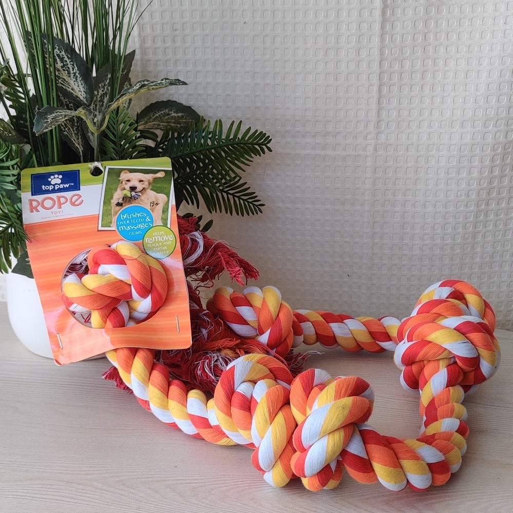 Top Paw Orange, yellow & White 6 knot Rope Dog Toy, 36"